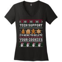 Tech Support I Am Here To Delete Your Cookies Funny Ugly Christmas Women's V-Neck T-Shirt