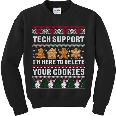Tech Support I Am Here To Delete Your Cookies Funny Ugly Christmas Kids Sweatshirt