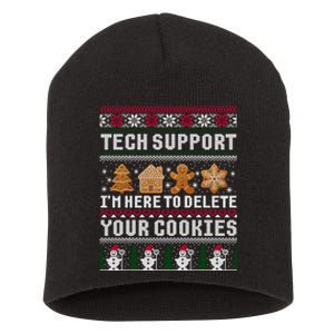 Tech Support I Am Here To Delete Your Cookies Funny Ugly Christmas Short Acrylic Beanie