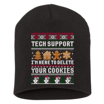 Tech Support I Am Here To Delete Your Cookies Funny Ugly Christmas Short Acrylic Beanie