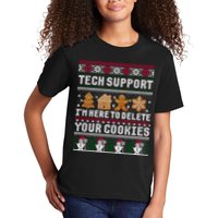 Tech Support I Am Here To Delete Your Cookies Funny Ugly Christmas Kids T-Shirt