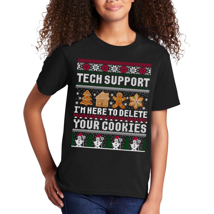 Tech Support I Am Here To Delete Your Cookies Funny Ugly Christmas Kids T-Shirt