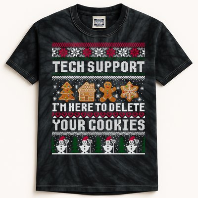 Tech Support I Am Here To Delete Your Cookies Funny Ugly Christmas Kids Tie-Dye T-Shirt