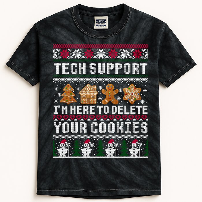Tech Support I Am Here To Delete Your Cookies Funny Ugly Christmas Kids Tie-Dye T-Shirt