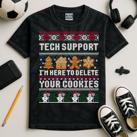 Tech Support I Am Here To Delete Your Cookies Funny Ugly Christmas Kids Tie-Dye T-Shirt