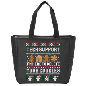 Tech Support I Am Here To Delete Your Cookies Funny Ugly Christmas Zip Tote Bag