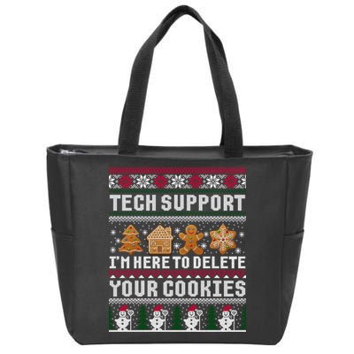 Tech Support I Am Here To Delete Your Cookies Funny Ugly Christmas Zip Tote Bag