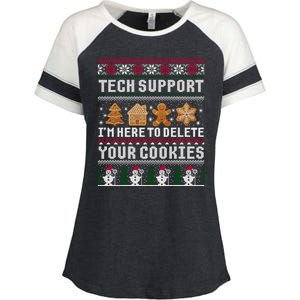 Tech Support I Am Here To Delete Your Cookies Funny Ugly Christmas Enza Ladies Jersey Colorblock Tee