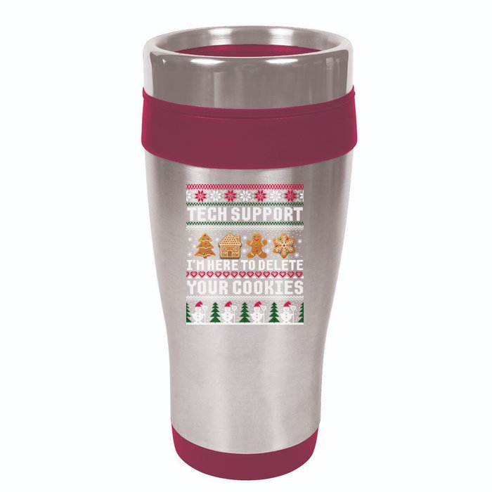 Tech Support I Am Here To Delete Your Cookies Funny Ugly Christmas 16oz Travel Tumbler