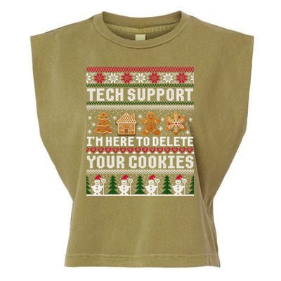 Tech Support I Am Here To Delete Your Cookies Funny Ugly Christmas Garment-Dyed Women's Muscle Tee