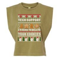 Tech Support I Am Here To Delete Your Cookies Funny Ugly Christmas Garment-Dyed Women's Muscle Tee