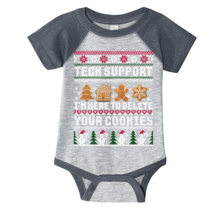 Tech Support I Am Here To Delete Your Cookies Funny Ugly Christmas Infant Baby Jersey Bodysuit