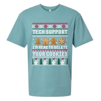 Tech Support I Am Here To Delete Your Cookies Funny Ugly Christmas Sueded Cloud Jersey T-Shirt