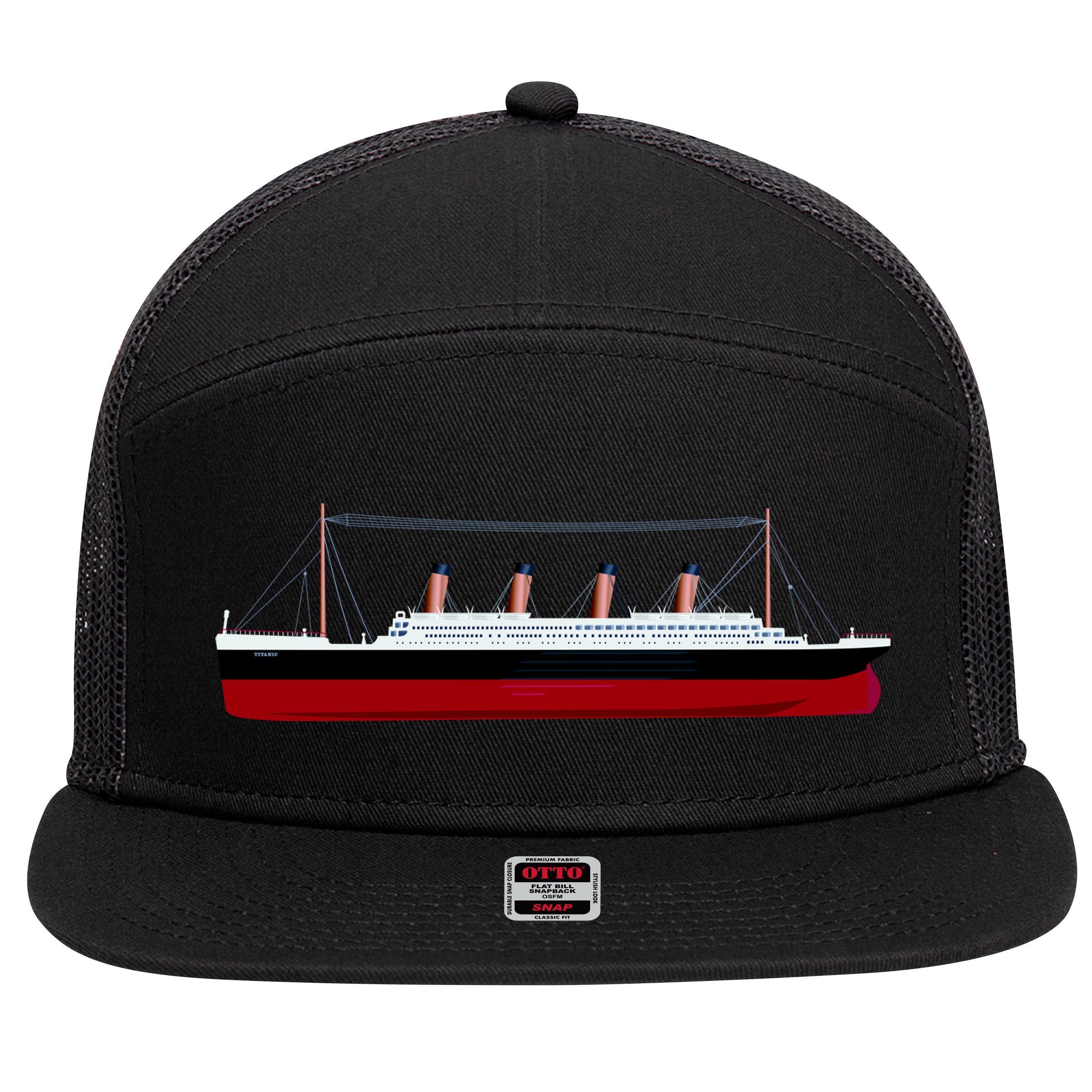 Titanic Ship Illustration 7 Panel Mesh Trucker Snapback Hat