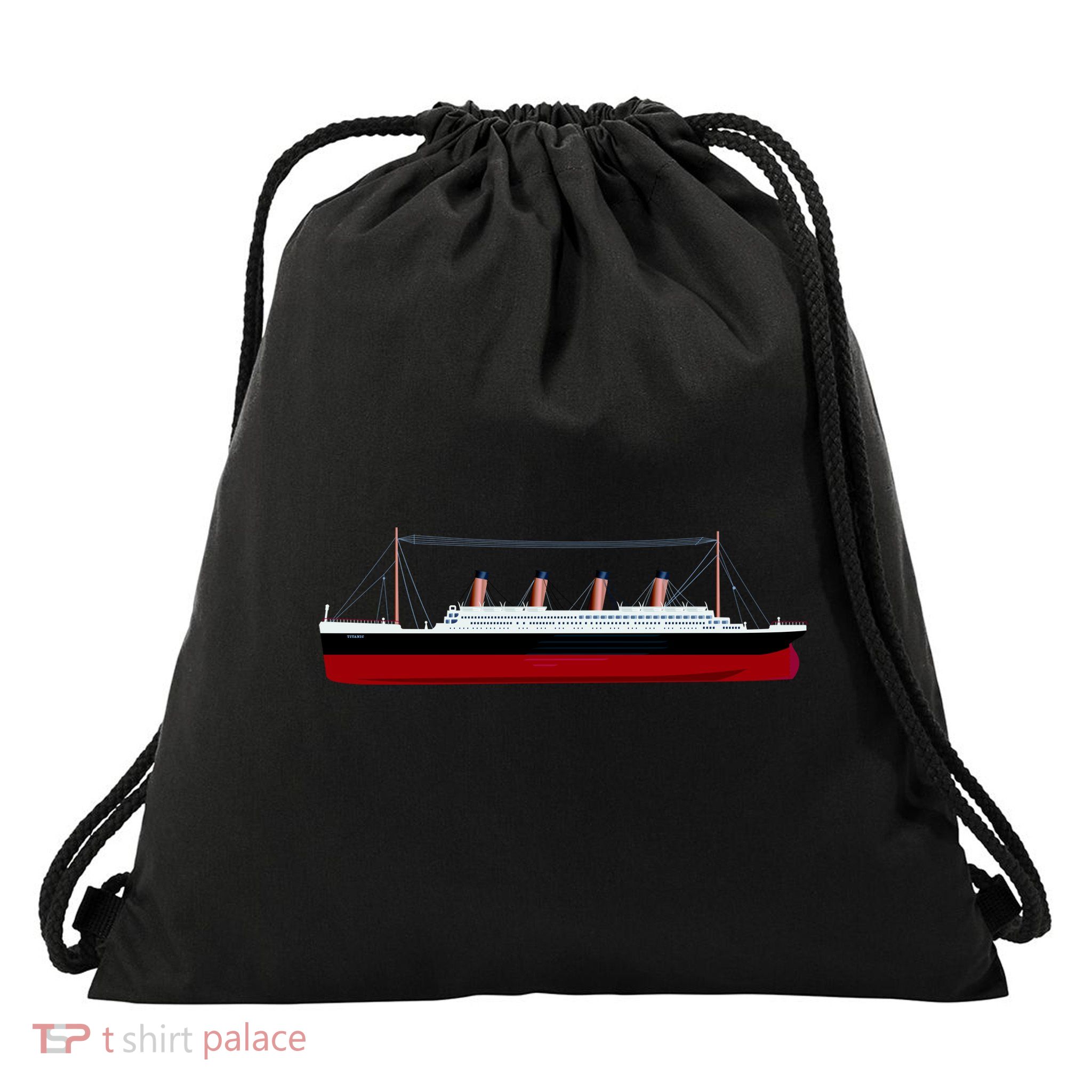 Titanic Ship Illustration Drawstring Bag