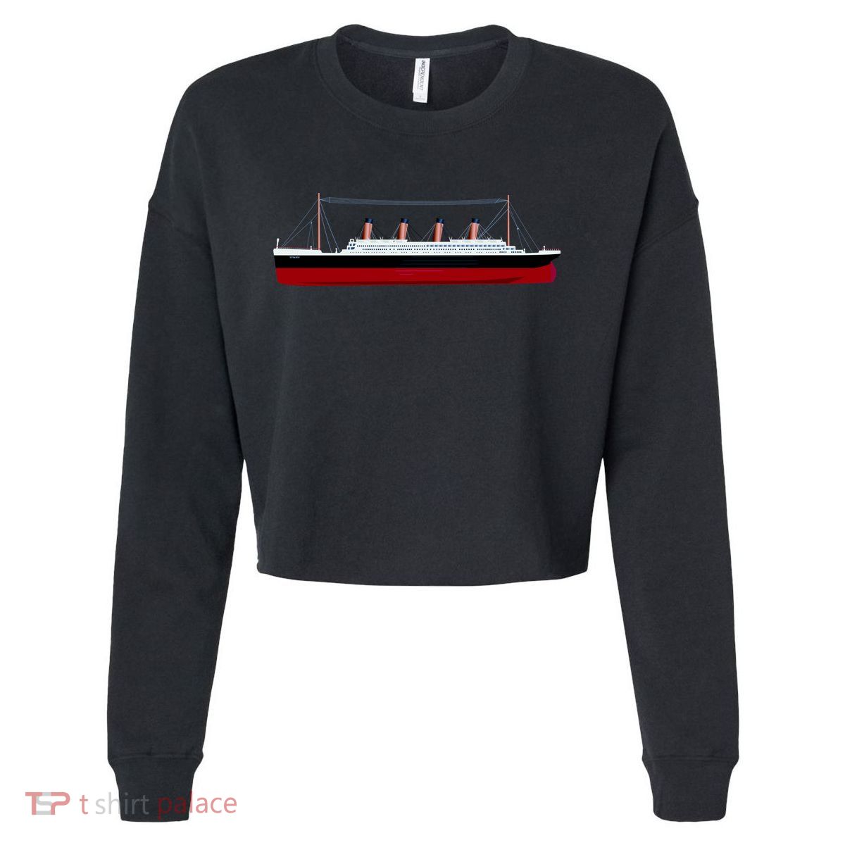 Titanic Ship Illustration Cropped Pullover Crew