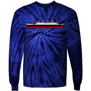 Titanic Ship Illustration Tie-Dye Long Sleeve Shirt