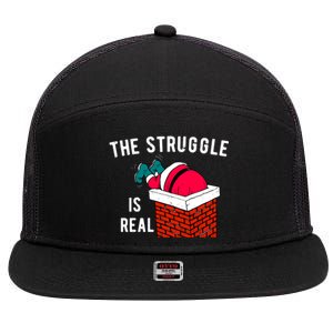 The Struggle Is Real Santa Funny Holiday 7 Panel Mesh Trucker Snapback Hat