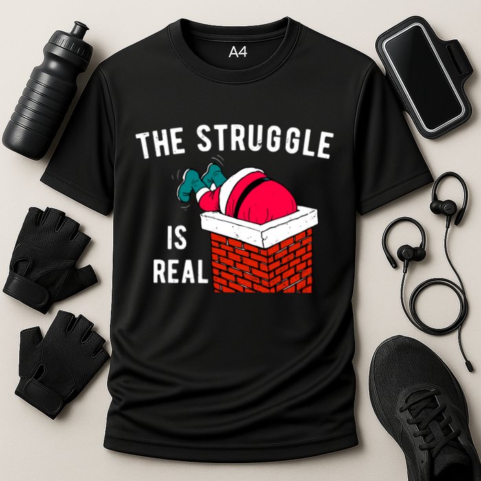 The Struggle Is Real Santa Funny Holiday Cooling Performance Crew T-Shirt
