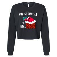 The Struggle Is Real Santa Funny Holiday Cropped Pullover Crew