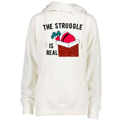 The Struggle Is Real Santa Funny Holiday Womens Funnel Neck Pullover Hood