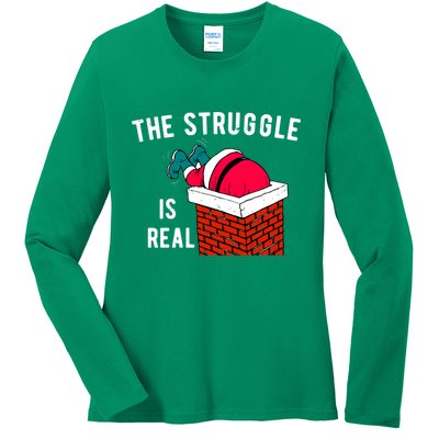 The Struggle Is Real Santa Funny Holiday Ladies Long Sleeve Shirt
