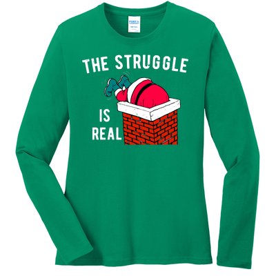 The Struggle Is Real Santa Funny Holiday Ladies Long Sleeve Shirt