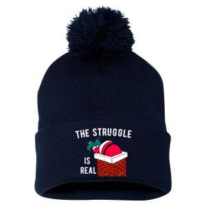 The Struggle Is Real Santa Funny Holiday Pom Pom 12in Knit Beanie