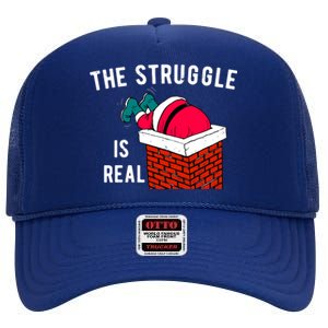 The Struggle Is Real Santa Funny Holiday High Crown Mesh Back Trucker Hat