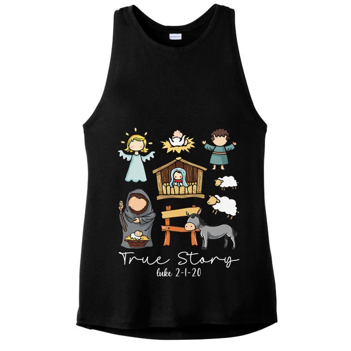 True Story Jesus Christmas Nativity Scene Christian Xmas Ladies PosiCharge Tri-Blend Wicking Tank