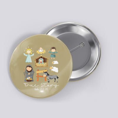 True Story Jesus Christmas Nativity Scene Christian Xmas Button