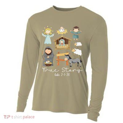 True Story Jesus Christmas Nativity Scene Christian Xmas Cooling Performance Long Sleeve Crew