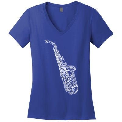 Tenor Saxophone Jazz Music Saxophonist Funny Gift Women's V-Neck T-Shirt