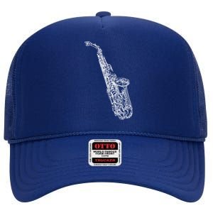 Tenor Saxophone Jazz Music Saxophonist Funny Gift High Crown Mesh Back Trucker Hat