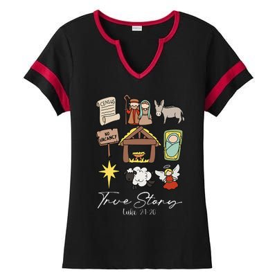 True Story Jesus Christmas Nativity Scene Christian Ladies Halftime Notch Neck Tee