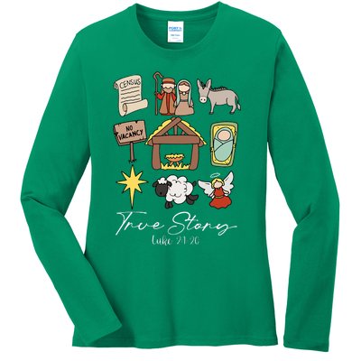 True Story Jesus Christmas Nativity Scene Christian Ladies Long Sleeve Shirt