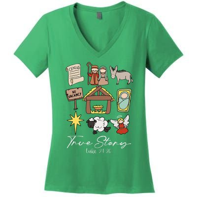 True Story Jesus Christmas Nativity Scene Christian Women's V-Neck T-Shirt