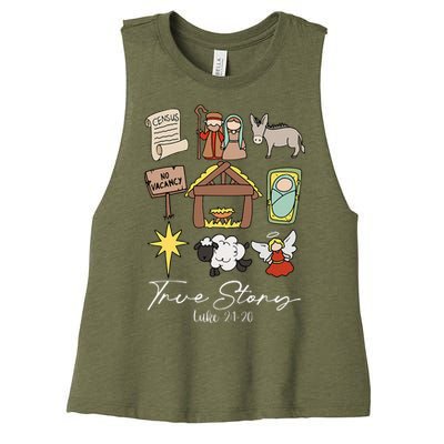 True Story Jesus Christmas Nativity Scene Christian Women's Racerback Cropped Tank