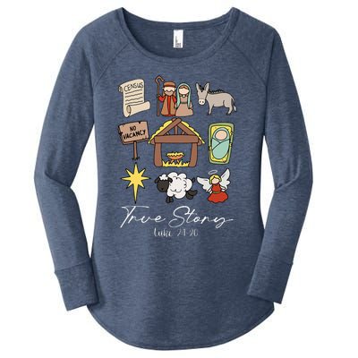 True Story Jesus Christmas Nativity Scene Christian Women's Perfect Tri Tunic Long Sleeve Shirt