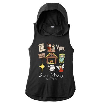 True Story Jesus Christmas Nativity Scene Christian Ladies PosiCharge Tri-Blend Wicking Draft Hoodie Tank