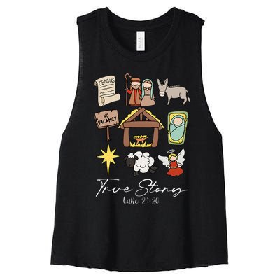 True Story Jesus Christmas Nativity Scene Christian Women's Racerback Cropped Tank