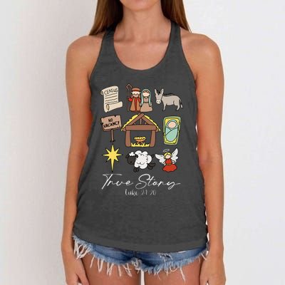 True Story Jesus Christmas Nativity Scene Christian Women's Knotted Racerback Tank