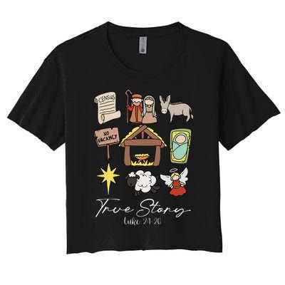 True Story Jesus Christmas Nativity Scene Christian Women's Crop Top Tee