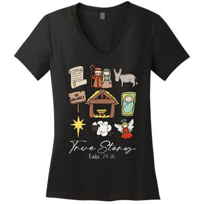 True Story Jesus Christmas Nativity Scene Christian Women's V-Neck T-Shirt