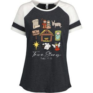 True Story Jesus Christmas Nativity Scene Christian Enza Ladies Jersey Colorblock Tee