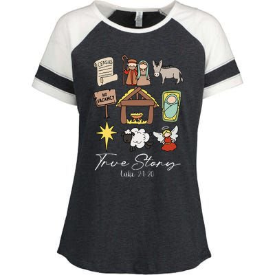 True Story Jesus Christmas Nativity Scene Christian Enza Ladies Jersey Colorblock Tee