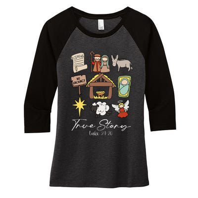 True Story Jesus Christmas Nativity Scene Christian Women's Tri-Blend 3/4-Sleeve Raglan Shirt