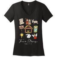 True Story Jesus Christmas Nativity Scene Christian Women's V-Neck T-Shirt