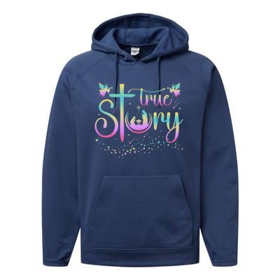 True Story Jesus Xmas Christmas Christian Nativity Scene Performance Fleece Hoodie