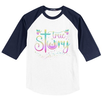 True Story Jesus Xmas Christmas Christian Nativity Scene Baseball Sleeve Shirt